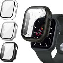 【3個入り】FALSAD Apple Watch カバー Se/Se2/Series9/8/7/6/5/4/3 対応 アップルウォッチ 40mm/44mm/41mm/45mm/38mm/42mm、PC素材と強化ガラスフィルム一体型 保護ケース 防水 全面保護 超薄型 軽量 耐衝撃 高透過率 指紋防止 装着簡単(45mm クリア/ブラック/シルバー(2)