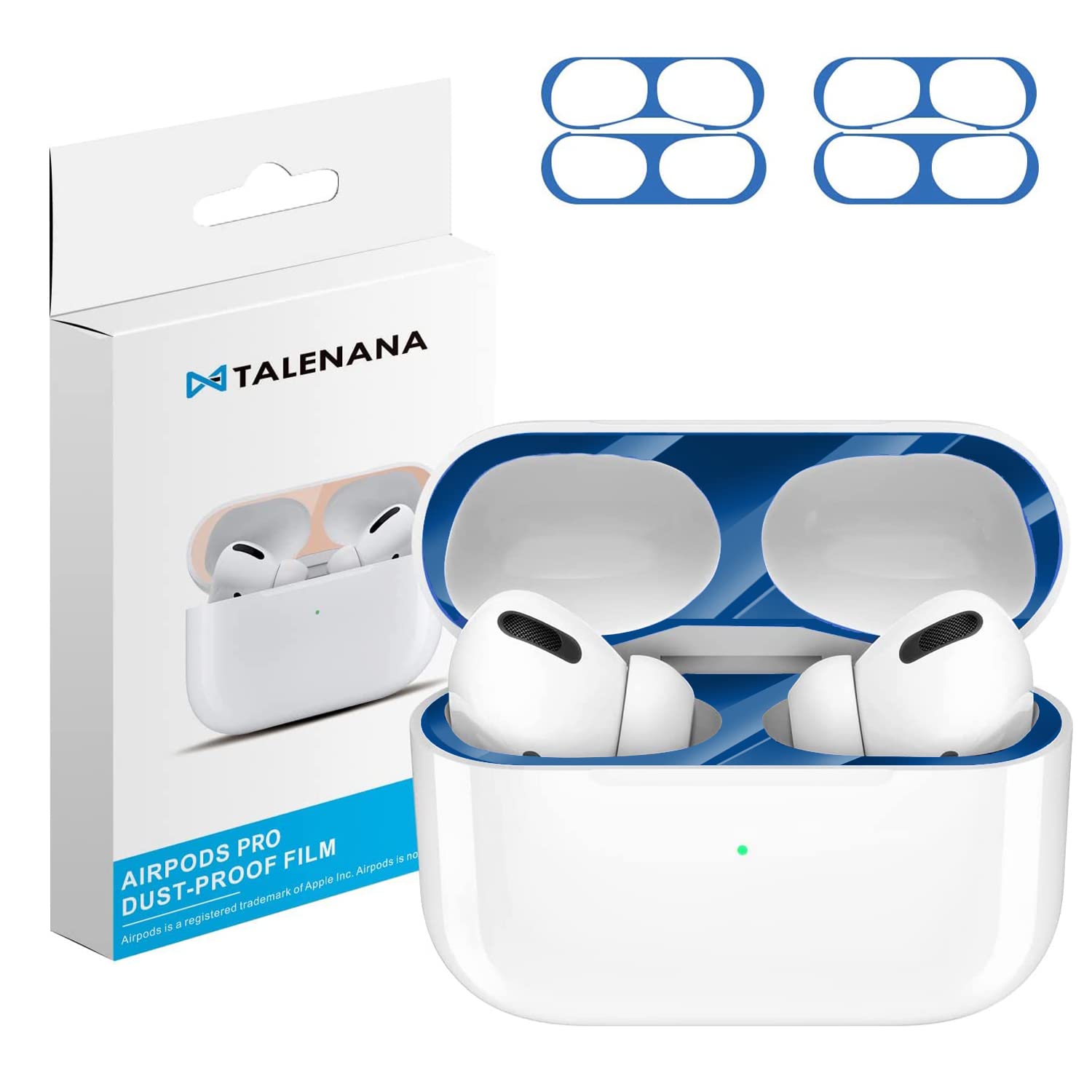 TALENANA AirPods Pro2 用 ダストガード アップル エアーポッズ プロ2コーティング メタリックプレート ホコリガード 防塵 カバー 保護シール 汚れ防止 シール 極薄 イヤホン アクセサリー 金属製 おしゃれ 取付簡単 専用設計 メタリック シンプル 人気 2セット (ブルー