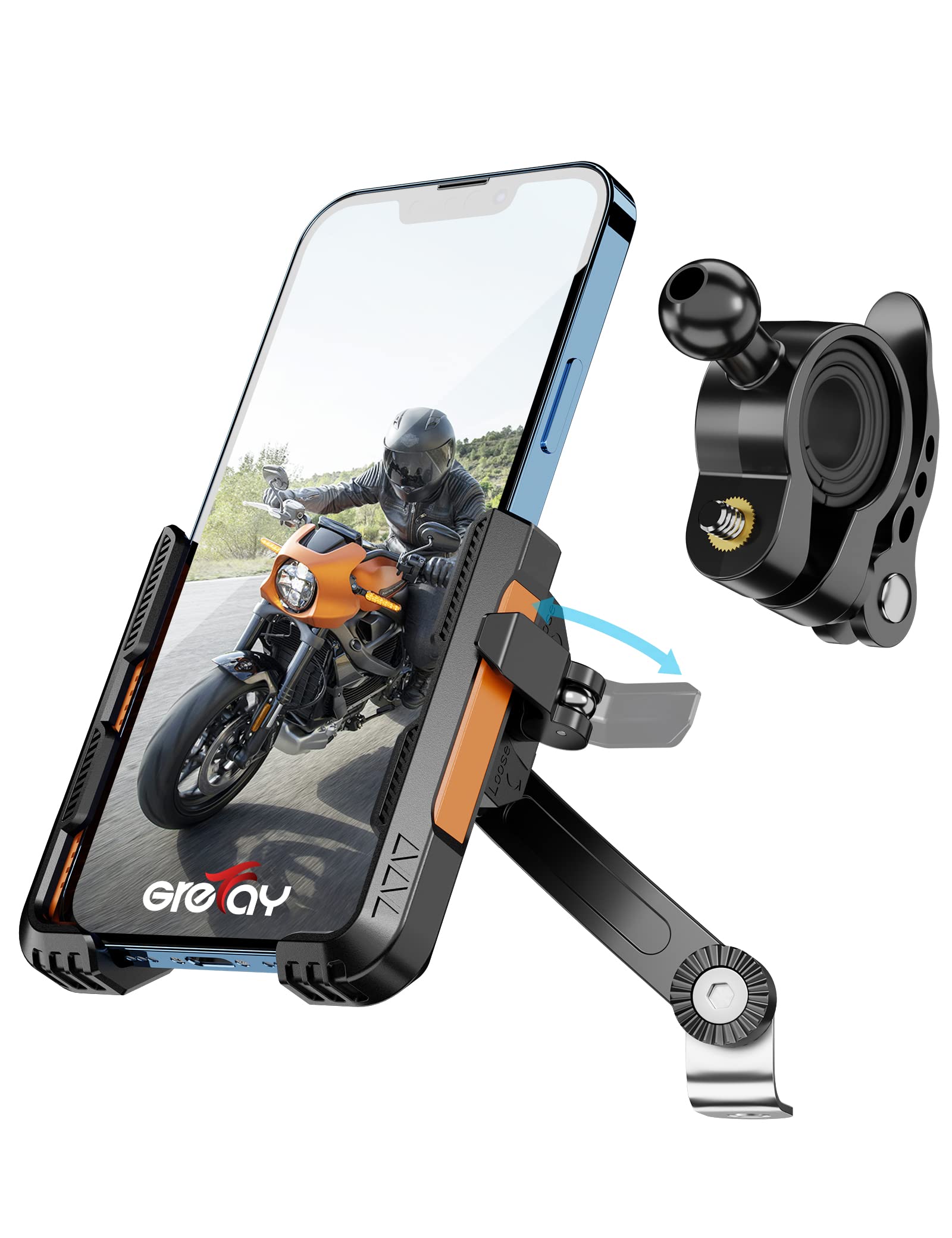 Grefay バイク スマホホルダー ミラー ハンドルバーマウントオートバイの電話ホールダー【2つの接続方法+1Sクイック分解】iPhone 14, 14Plus, 14pro, 14pro max, 14mini, 13 13 pro max 13 mini, 12 mini 11 Pro Max, 11 XS Max XR X 8 plus 7 7plus 6 6s 6plus, Xiaomi