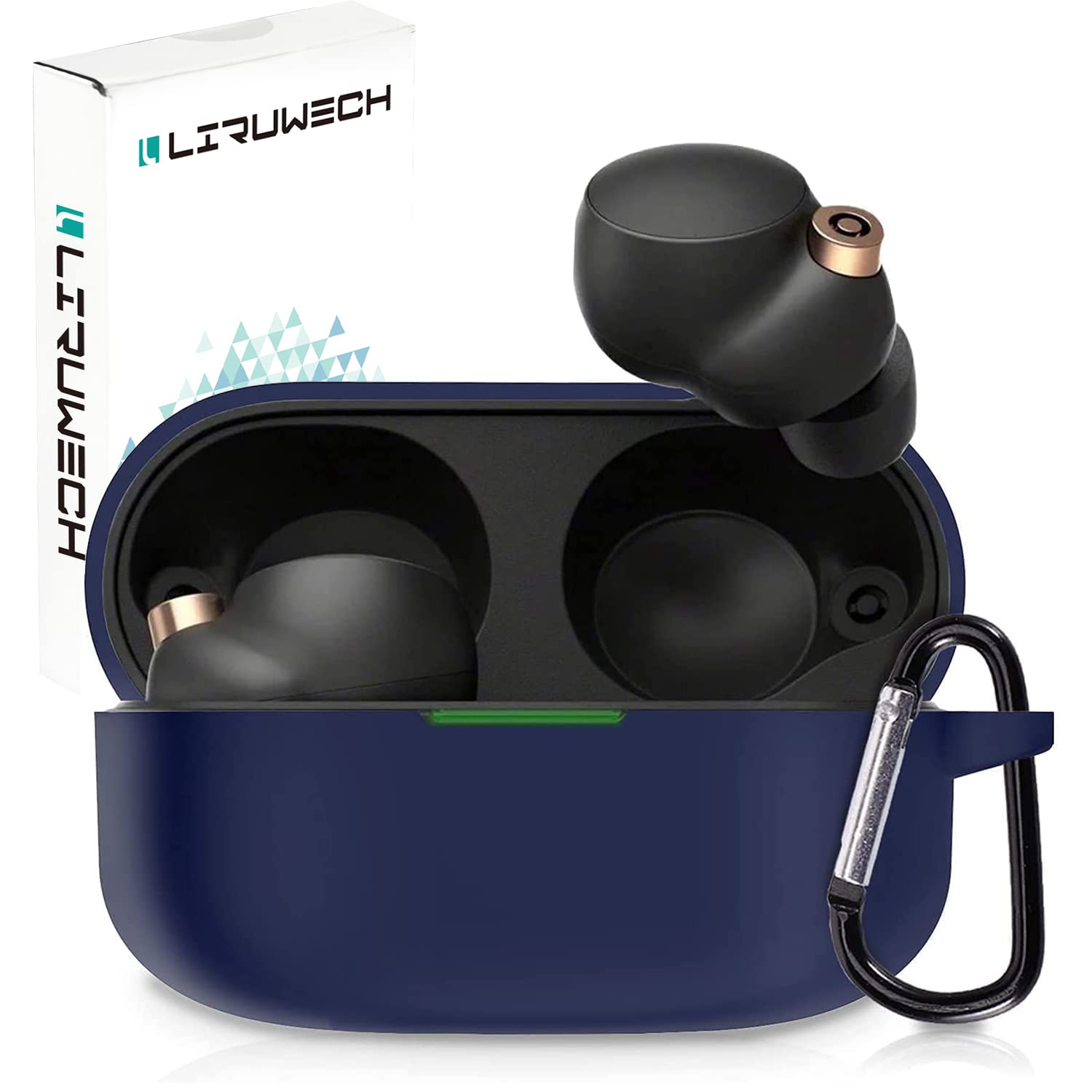 LIRUWECH for Sony WF-1000XM4用ケース ソニー ワイヤレス イヤーホン 用 シリコンケース 全面保護カバー WF-1000XM4用アクセサリー 落下防止 キズ防止 耐衝撃 装着充電可能 防水 防塵 カラビナ付き(WF-1000XM4，ブルー)