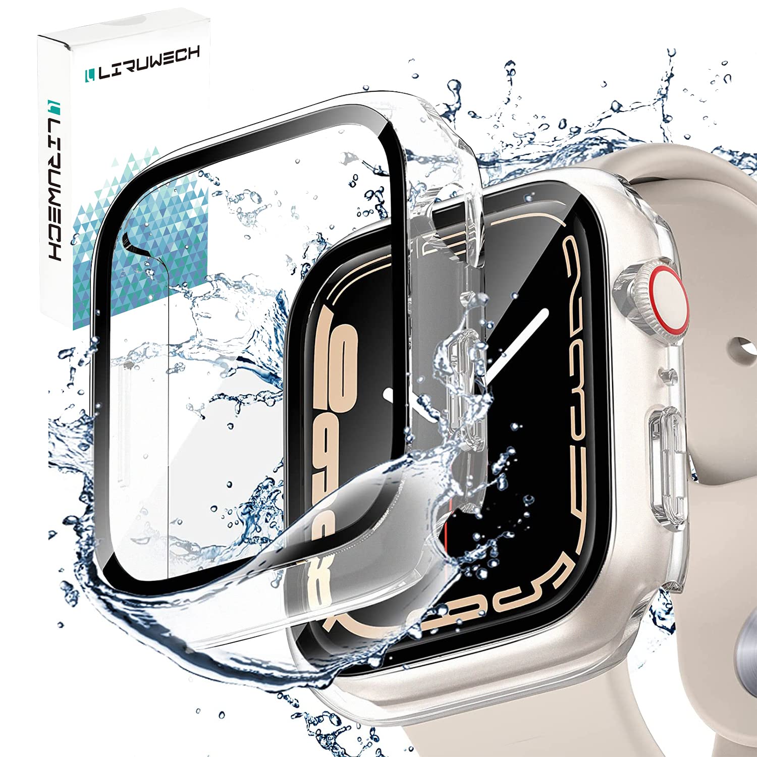 LIRUWECH Apple Watch 用 防水ケース 41mm-45mm アップルウォッチ第9/8/7世代 用 カバー 一体型 PC素材 全面保護 超薄型 装着簡単 耐衝撃 高透過率 指紋防止 傷防止 (クリア,41mm)