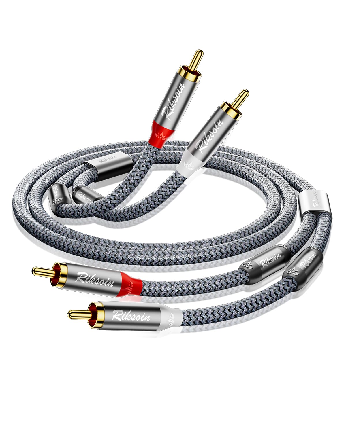 【送料無料】RIKSOIN RCAケーブル【技術革新・磁気リングノイズの低減】 2RCA-2RCA (赤/白) オス-オス RCAピンプラグ RCAオーディオケーブル 耐久性 ナイロン編み HDTV、ホームシアター、スピーカー、アンプ、CDプレーヤ、ゲーム機等に適用(1.2? /グレー)