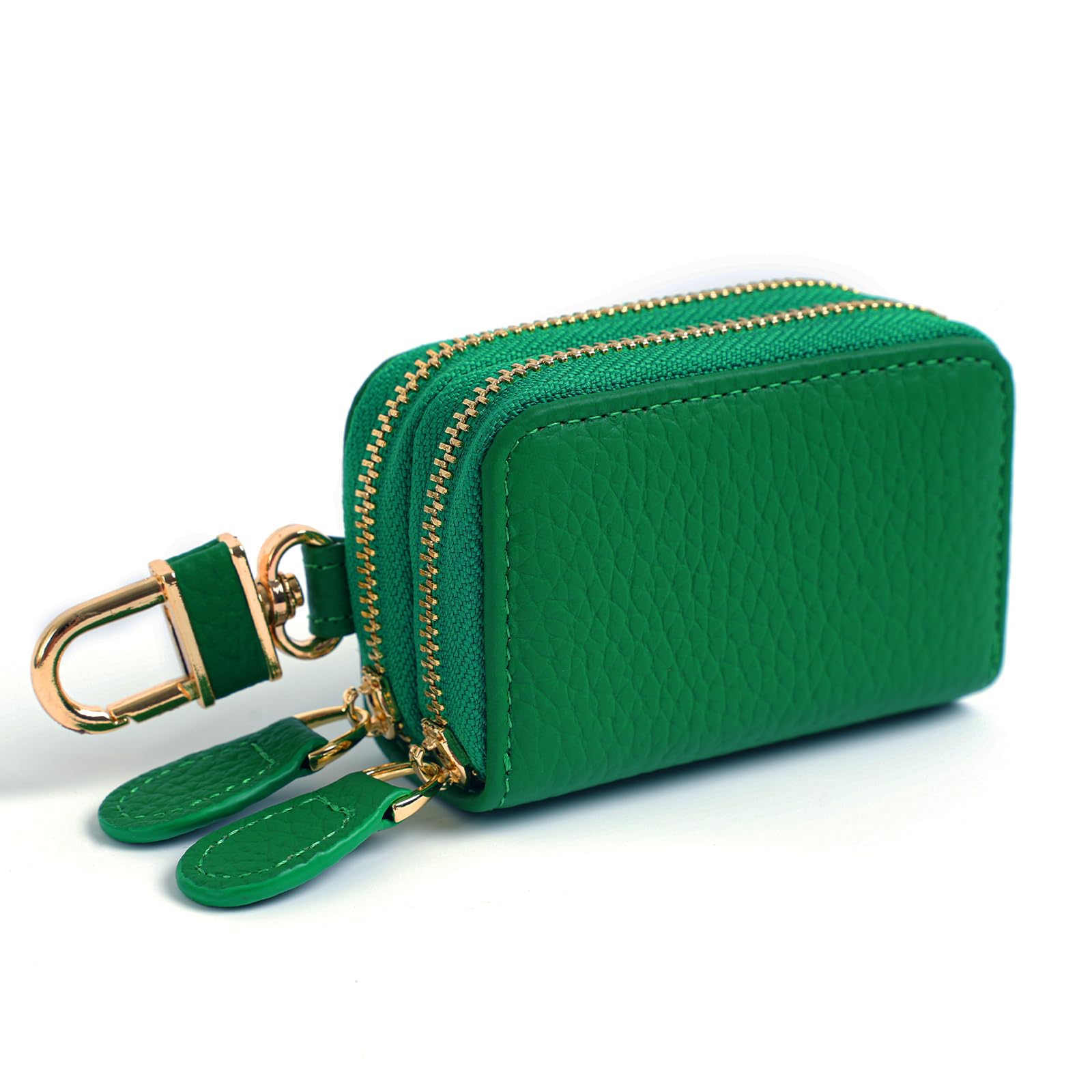 [imeetu] キーケース スマートキーケース 本革 カラビナ付き キーリング付き 2ルーム コンパクト メンズ レディース（グリーン）