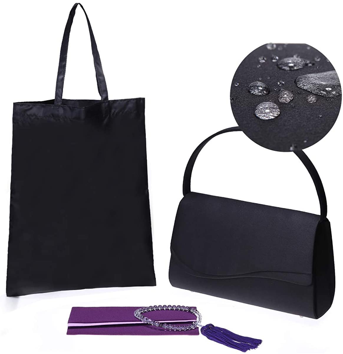 【送料無料】[NAACCI] フォーマルバッグ レディース バッグ 冠婚葬祭 葬儀用 お葬式 喪服 弔事 法事 入学式 入園式 卒園式 卒業式 女性 大きめ 袱紗 念珠 サブバッグ 4点セット