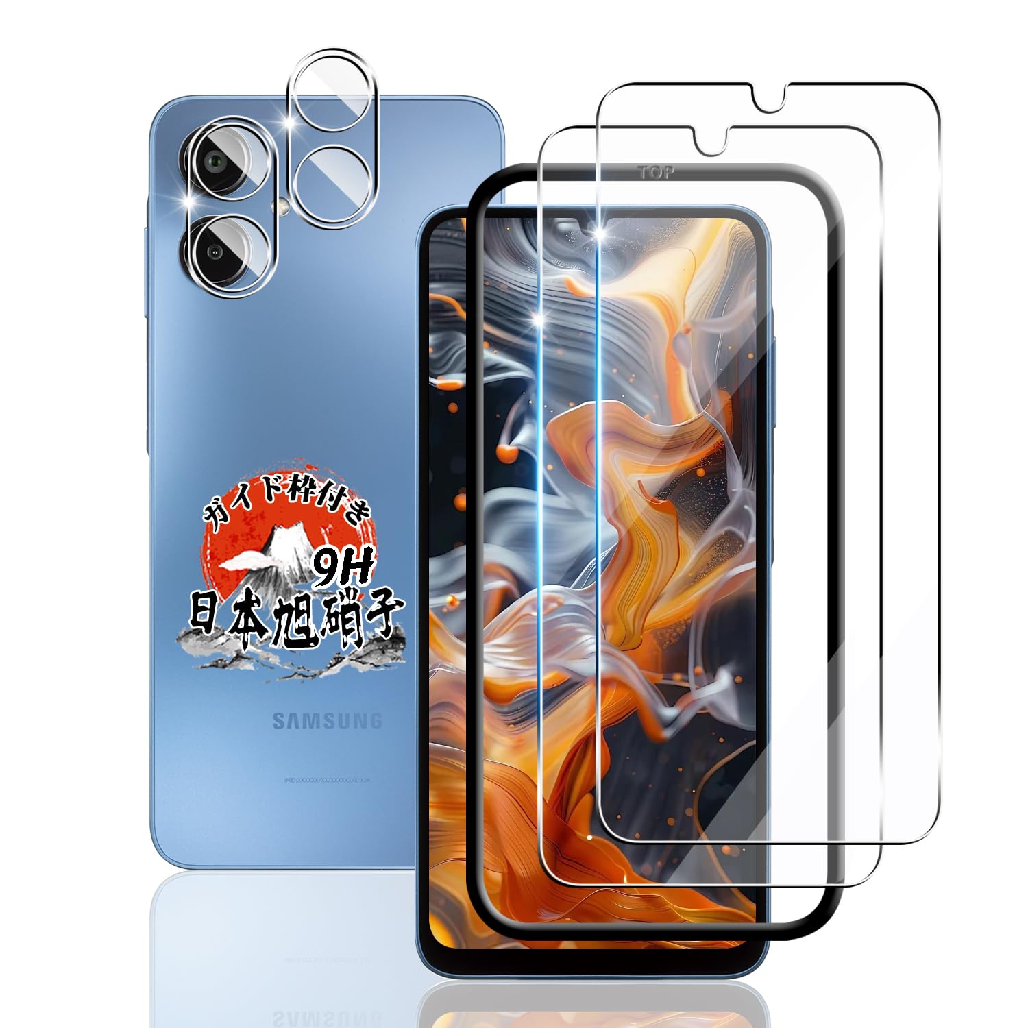 用 Galaxy A25 5G ガラスフィルム 2枚 + カメラフィルム 2枚 【ガイド枠付き 国産AGC旭硝子素材】 用 G..