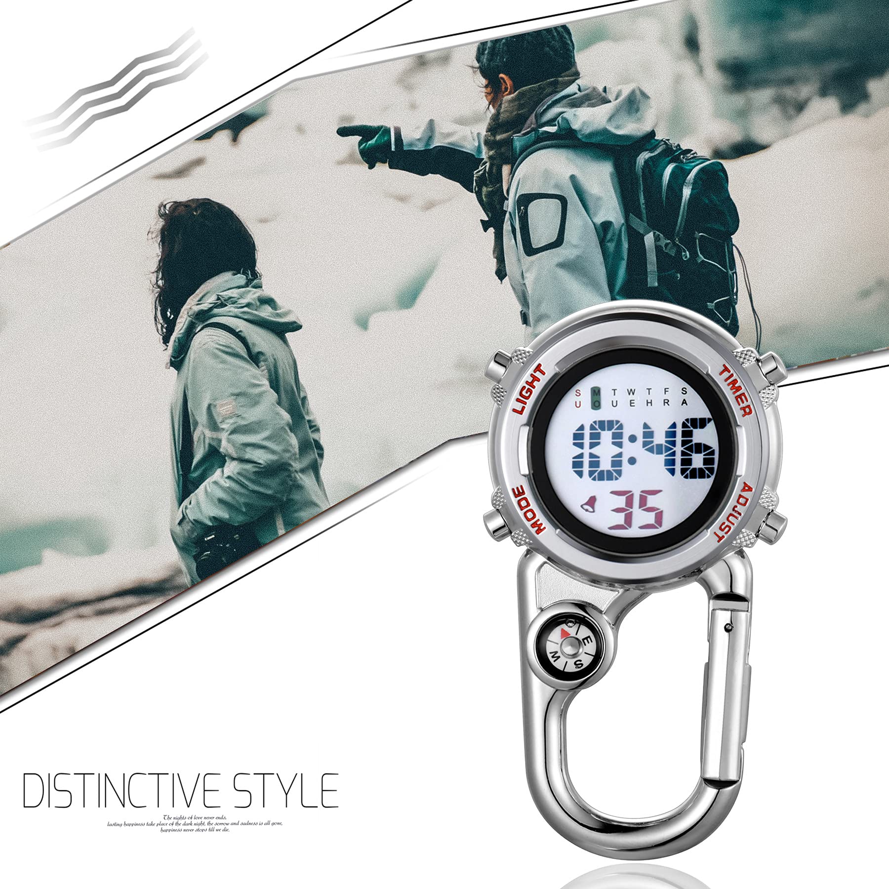 Lancardo カラビナ 時計 防水 カラビナ ウォッチ 懐中時計 メンズ レディース アナログ キーホルダー 時計 クリップ 付き ポケットウォッチ