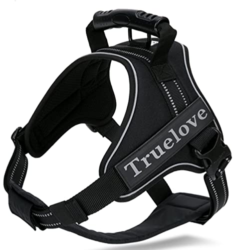 cocomall 2WAY喉に優しい犬ハーネス 負担軽減犬用ハーネス TRUE LOVE日本授権店 犬用胴輪 ドッグ ペット用品 ハーネスリード 3M反射材料 訓練 ナイロン素材 小型犬、中型犬、大型犬に向け 通気性 調節可能 (M, ブラック)