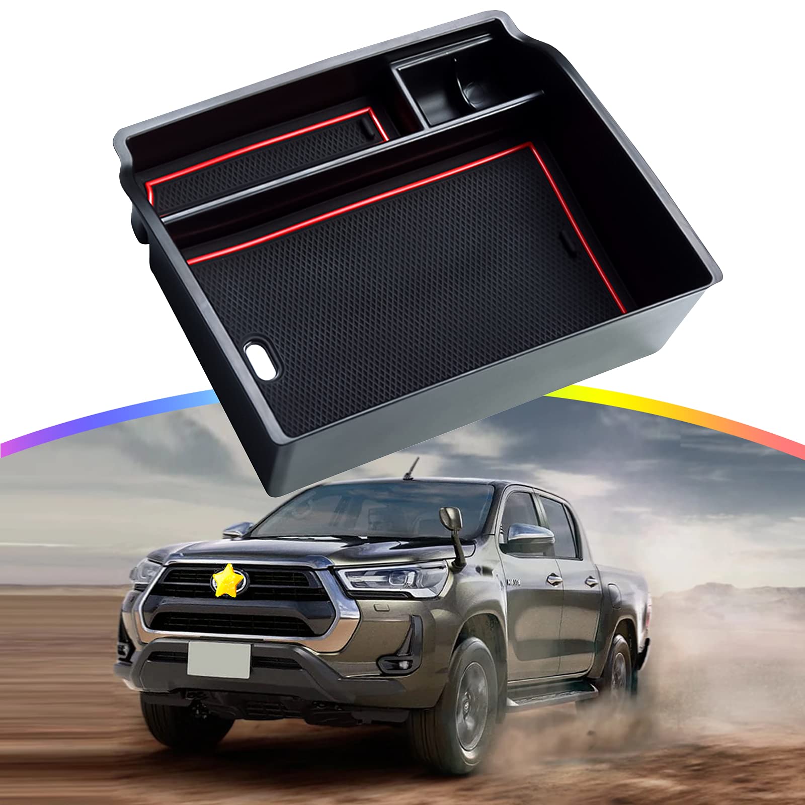 【送料無料】【SKTU】トヨタ ハイラックス GUN125 車用 内蔵型コンソールボックス 収納トレイ ラバーマット付き 小物入れ コインケース 装着簡単 カスタムパーツ 滑り止め 整理便利 清潔感 騒音軽減 傷消し ABS樹脂製 無臭無毒