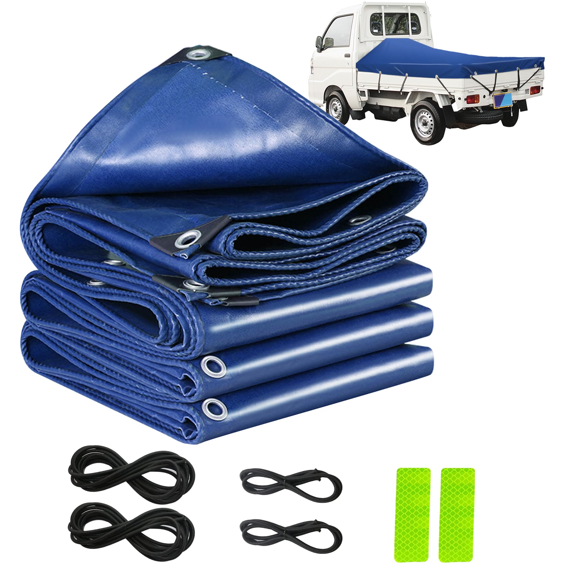 POSTEK 軽トラック荷台シート 荷台カバー 1t・1.5t・2t対応 防水仕様 エステル帆布 四隅加固 UVカット 耐凍・耐候性 (2.4m*3.6m, 青)