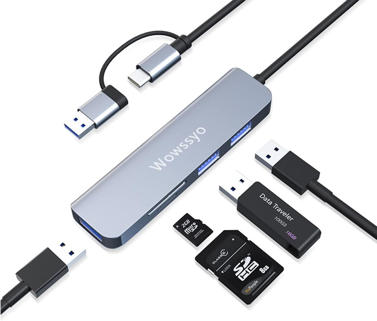 【2024 高性能版】USB 集?器 5合1 Type C 集?器 ?展?配器 [USB 3.0 / SD&TF] MacBook Pro Air/Galaxy S20 / note 20 / ChromeBook/Surface Go/Pro7/Matebook/Switch/USB A USB C ??(2)