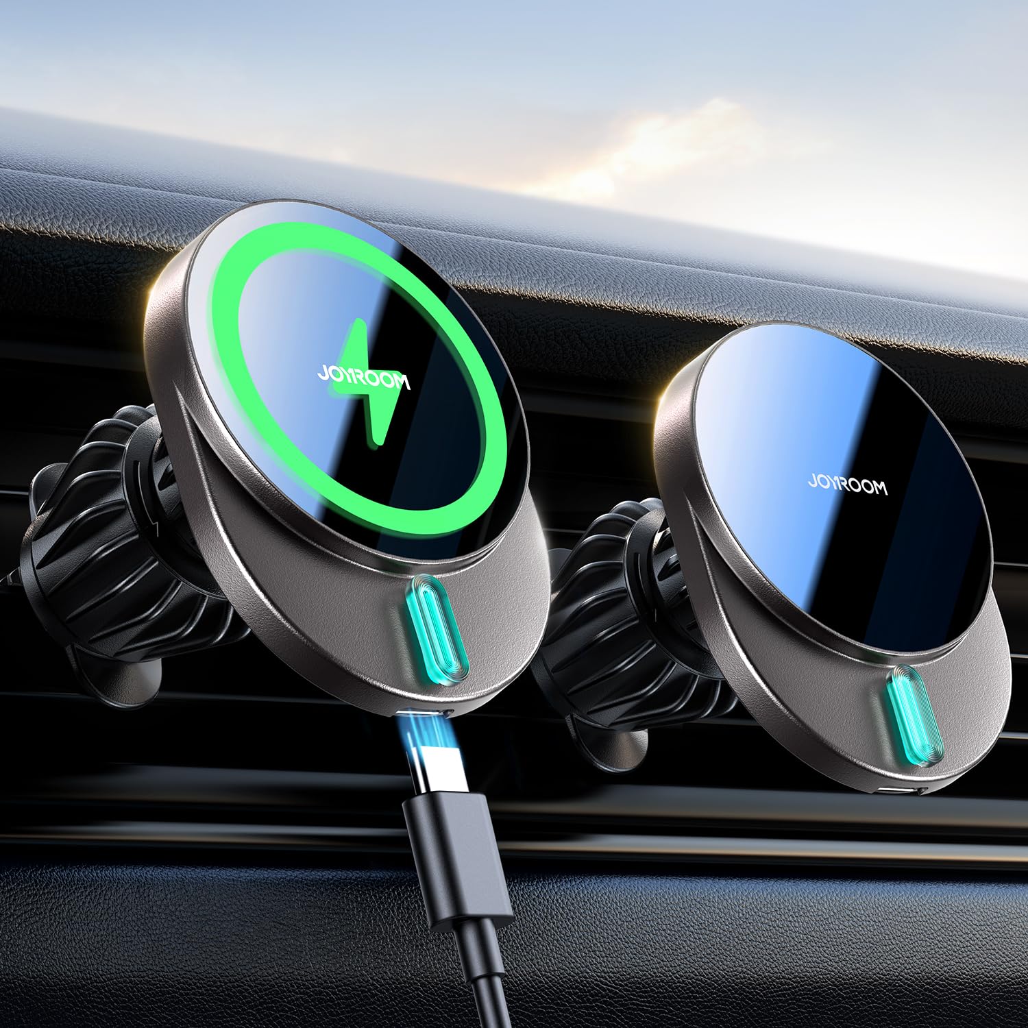 JOYROOM magsafe 車載 スマホホルダー 車 ワイヤレス充電 【15W急速充電】 マグセーフ充電器 マグネット 超強力磁石 360度回転 安定性強化 落ちない 取付簡単 片手操作, iPhone16 15 14 13 12シリーズ対応