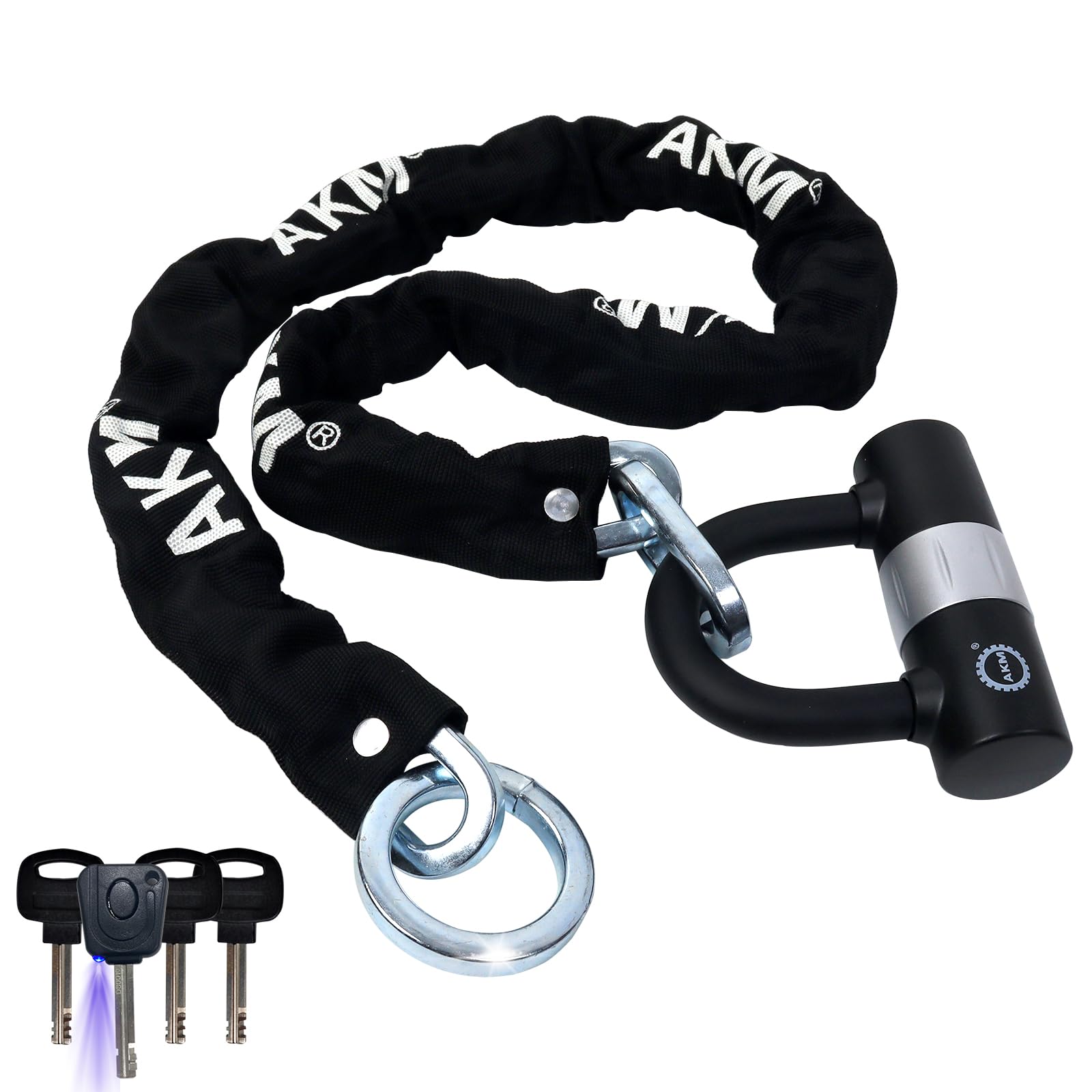 【送料無料】AKM バイクロック【高い耐切断性】極太チェーンロック φ(直径)10mm×1200mm U字ロック付き ..