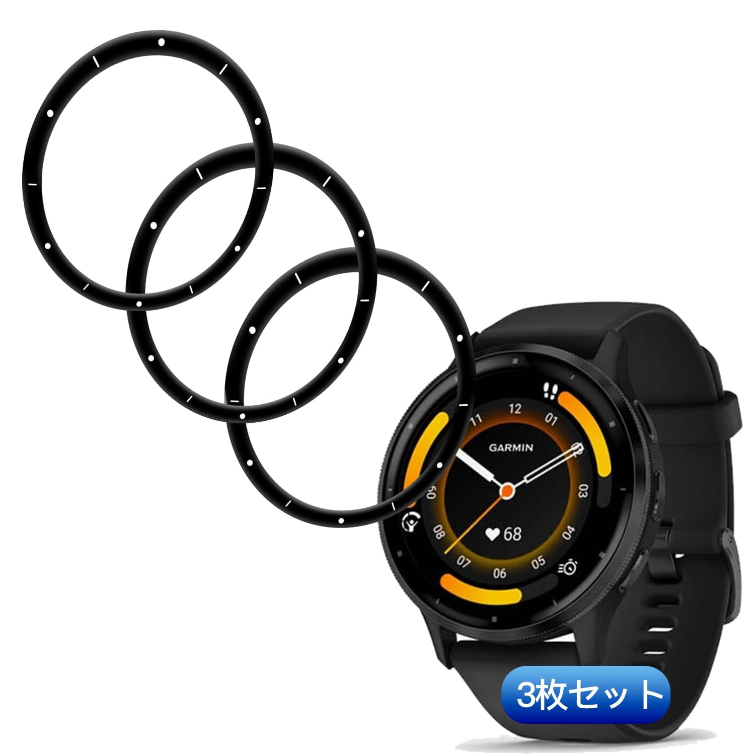 【wnunbg 3枚セット】 対応 Garmin Venu 3 フィルム ガラスフィルム 3枚 PET複合材 炭素繊維 高透過率 対応 ガーミン Venu 3 1.4インチ 保護フィルム 3D曲面カバー 対応 Garmin Venu 3 液晶保護フィルム キズ防止 耐衝撃 飛散防止 全面保護 3D Touch対応 高感度タッチ 気