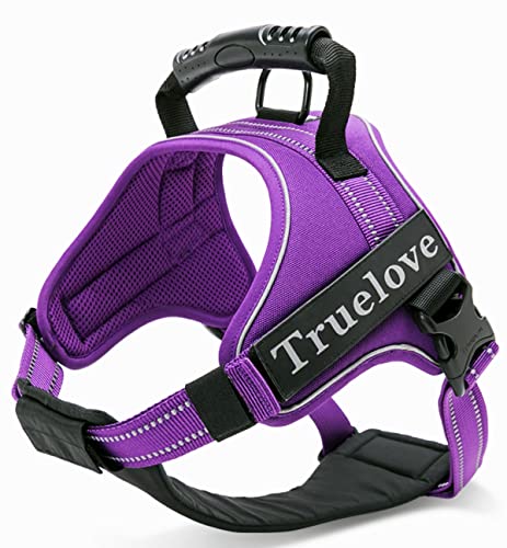cocomall 2WAY喉に優しい犬ハーネス 負担軽減犬用ハーネス TRUE LOVE日本授権店 犬用胴輪 ドッグ ペット用品 ハーネスリード 3M反射材料 訓練 ナイロン素材 小型犬、中型犬、大型犬に向け 通気性 調節可能 (L, 紫色)