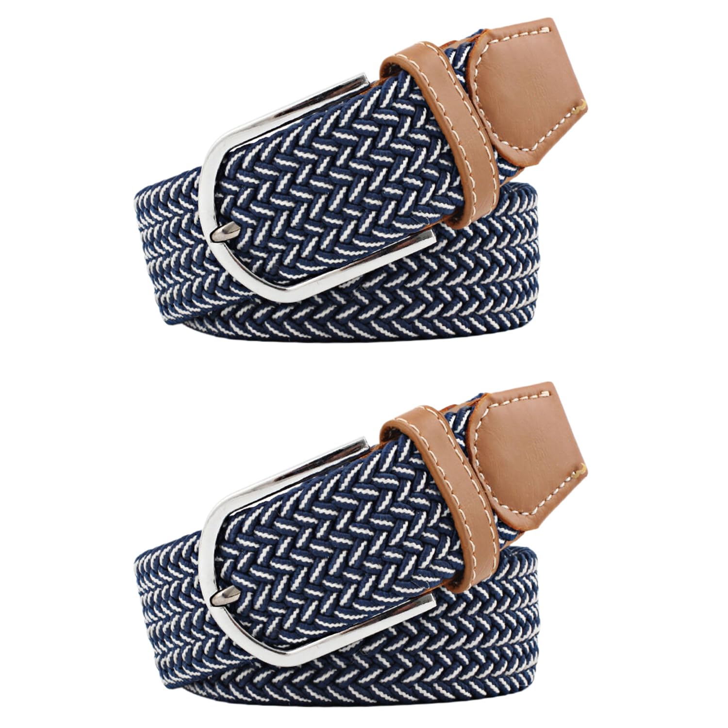 【送料無料】[RAKUKOU] ベルト メンズ メッシュベルト 2本セット サイズ調整フリー 編み込み レディース 伸縮ベルト 伸びる カジュアル ビジネス 紳士 (ブルーホワイト, 105CM)