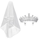 Frcolor 王冠 ティアラ ウェディングベール ブライダル ヘッドドレス 結婚式 ヘアアクセサリー 花嫁ベール 髪飾り プレゼント 2点セット