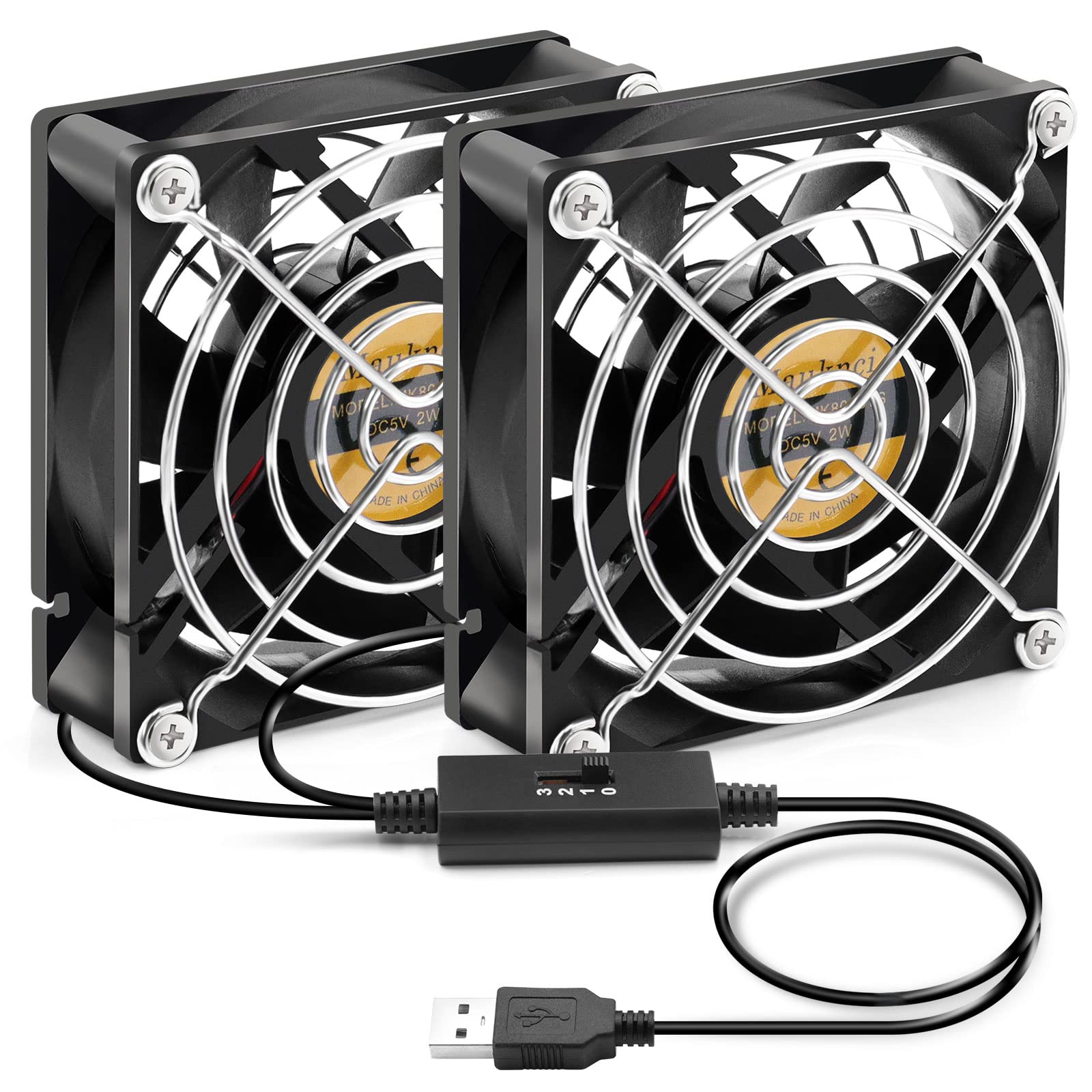 【送料無料】Mauknci usb ファン 静音 5v 3段階風量調整 usbファン 8cm 2連 長時間稼働用 小型 冷却フ..