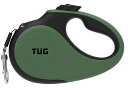 TUG 360°タングルフリー、頑丈引き込み式犬リード、スリップ防止ハンドル付き;5 m 強いナイロンテープ。片手ブレーキ、一時停止、ロック S サイズ グリーン
