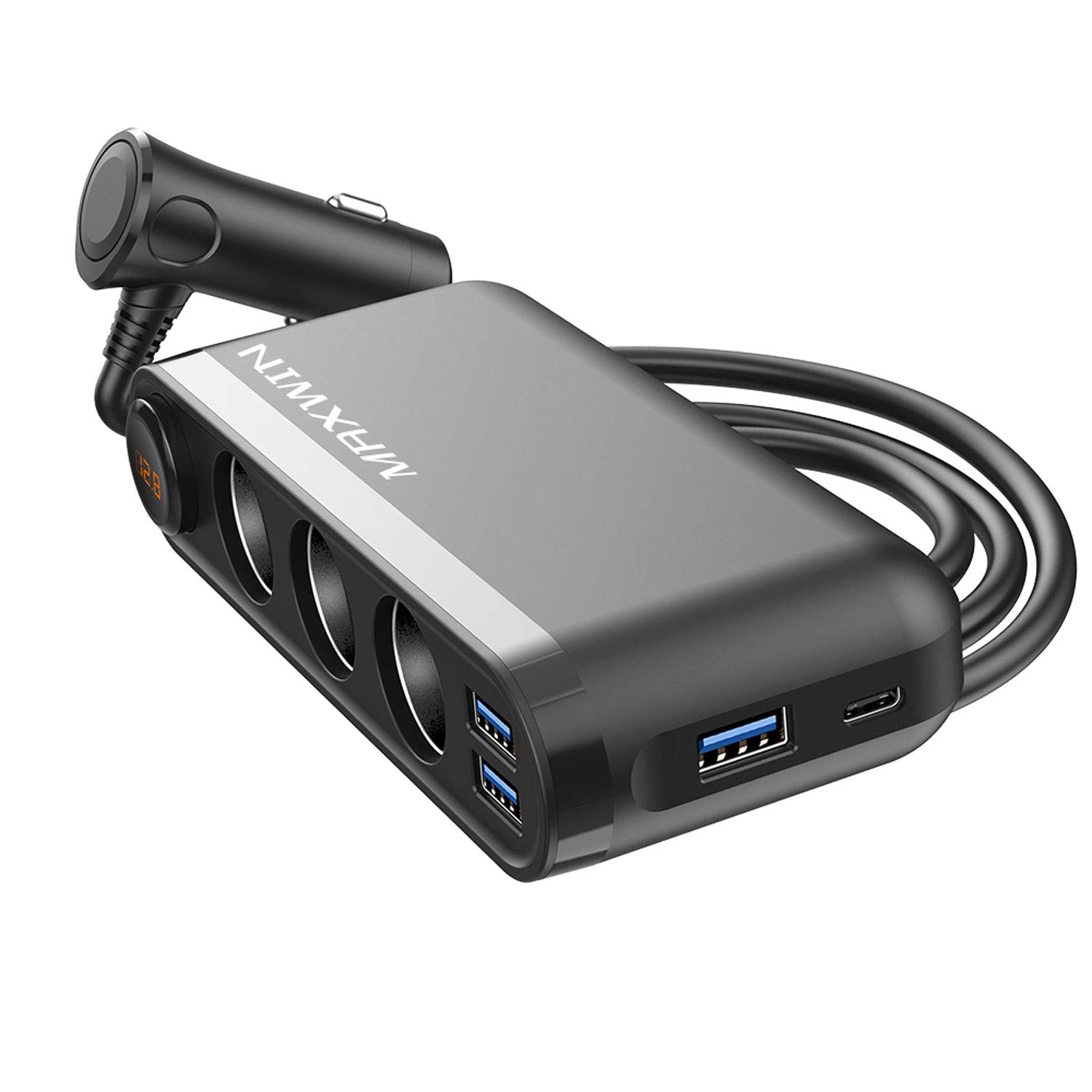 マックスウィン シガーソケット 3連 カーチャージャー 3連シガー 増設 PD 20W USB タイプC QC3.0 急速充電 電圧計 iPhone16 iPad pro Android タブレットスイッチ付き 12V 24V PCA30