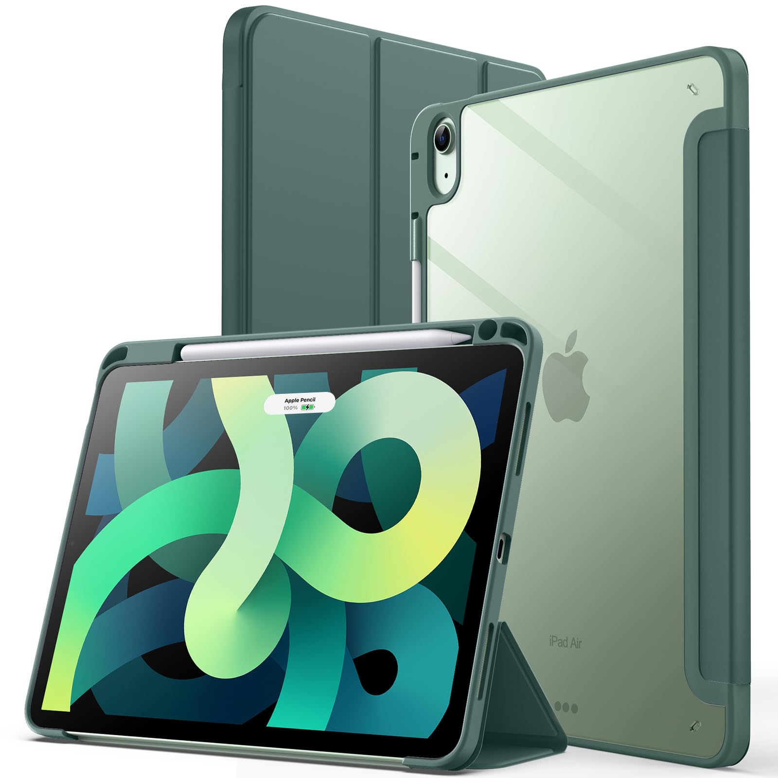 JEDirect iPad Air 11 インチ M2 (2024)、iPad Air 5/4 ケース 10.9 インチ (第5/4世代、2022/2020モデル用) Pencil収納可能透明バックカバー 薄型 スタンド 衝撃吸収 タブレットカバー オートウェイク/スリープ機能 (ミスティブルー)