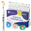 岩絵のためのArrtx 30色 Bスタイル アクリルペイントペン、エクストラブラシ先、石、ガラス、イースターエッグ、木および布用の水性ペイントマーカーペン、無臭