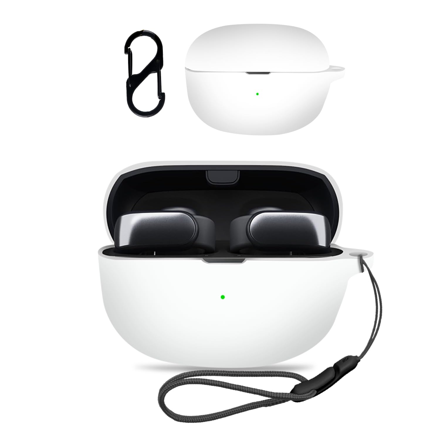 Bose Ultra Open Earbuds 用 ケース カバー 【NOUKAJU】 ワイヤレス イヤーホン シリコン 保護ケース （カラビナ付き+ストラップ付き ） 落下防止 キズ防止 耐衝撃 装着充電可能 防水 防塵 (ホワイト)