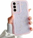 QLTYPRI Galaxy S22 ケース クリア TPU カバー ウェーブ おしゃれ 韓国 可愛い ウェーブ グリッター 透明 薄型 軽量 耐衝撃 滑り止め (SC-51C / SCG13) スマホケース ワイヤレス充電対応 ストラップホール付き ギャラクシーS22 ケース 6.1インチ 対応 - ピンク