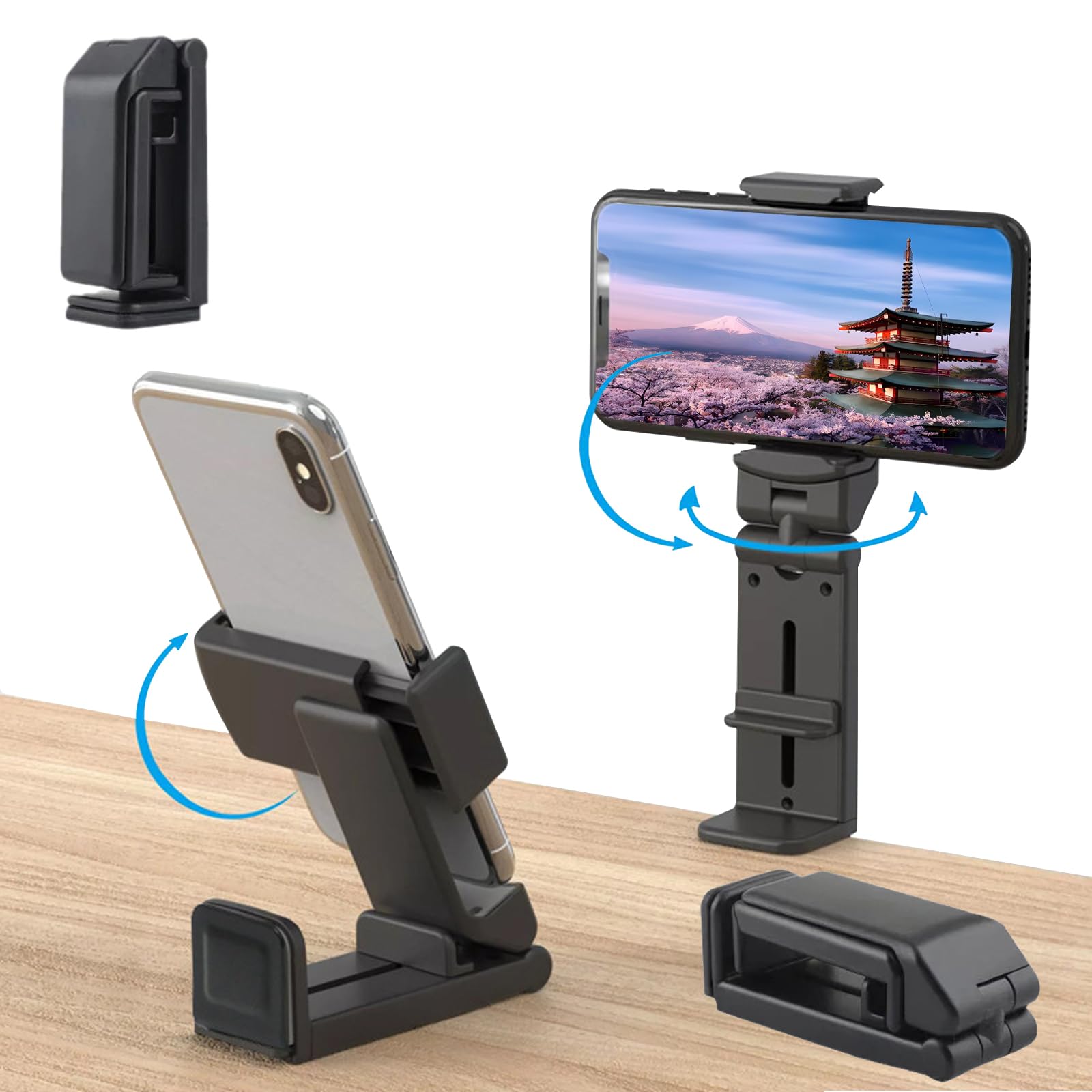 【送料無料】KASELIN 飛行機スマホホルダー 卓上 クリップ式 スマフォンスタンド 安定性 コンパクト 360度回転 多方向 折りたたみ 角度調整 iPhone スマホホルダークリップ ポケットサイズ コンパクト 旅行 出張 1個入り (ブラック)