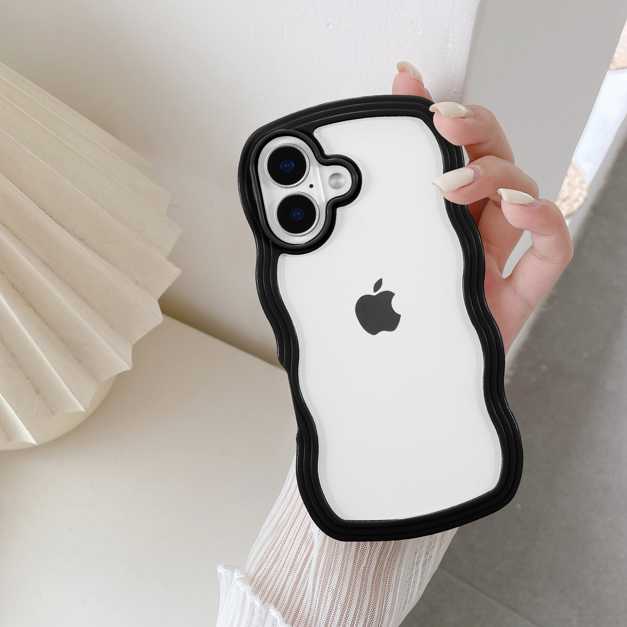 QLTYPRI iPhone 16 ケース クリア TPUカバー おしゃれ 韓国 可愛い 透明 薄型 軽量 耐衝撃 スマホケース ワイヤレス充電対応 ストラップホール付き アイフォン16 ケース 6.1インチ 対応 - ブラック