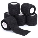 【送料無料】包帯 テープ 5.0cm*4.5m 包帯 伸縮 粘着包帯 自着性テープ 柔軟な包帯 不織布 凝集包帯 通気性 多機能 家庭用 自着性包帯セット 6巻入 (ブラック)