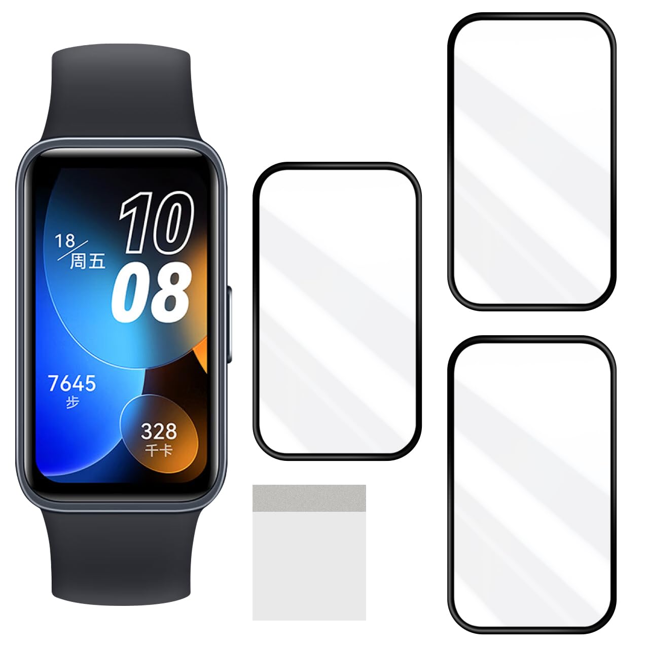 JCJCLY【3枚セット】対応 Huawei Band 9 / Band 8 保護フィルム PET複合材 炭素繊維素材製 3D曲面カバー「硬度9H 耐衝撃 衝撃吸収 高透過率 高感度 ラウンドエッジ加工 指紋防止 貼り付け簡単 自動吸着 気泡防止 」JCHB93B