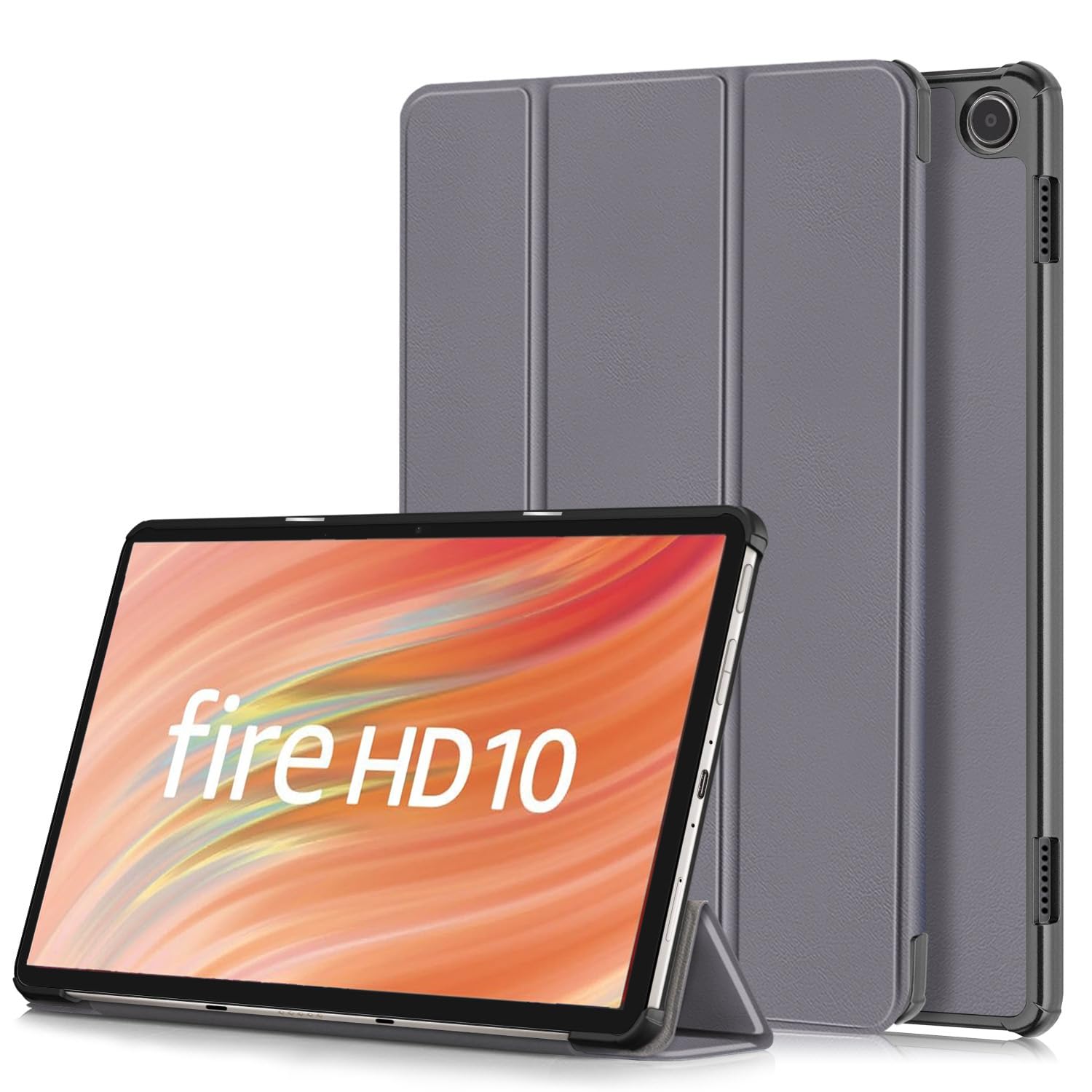 【2023年発売】Fire HD 10 2023 用 ケース カバー 保護ケース タブレットケース【NOUKAJU】 Fire HD 10 第13世代 タブレット収納ケース オートスリープ機能 軽量 薄型 耐衝撃 傷つけ防止 スタンド機能 角度調整 (グレー)