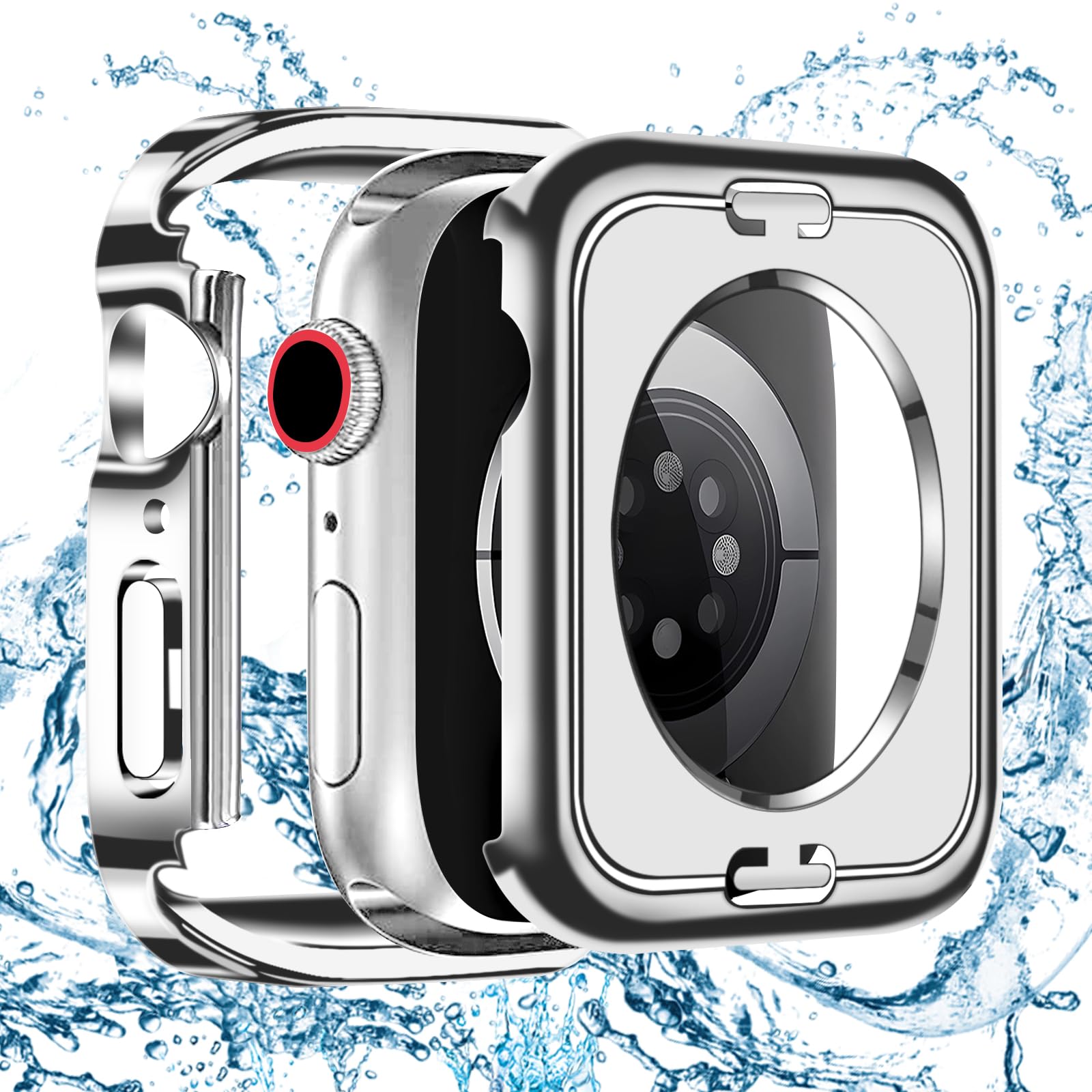YUGYUG 対応 Apple Watch ケース Series SE2/SE/6/5/4 Apple Watch カバー PC素材 防水ケース 360ど度 3D直角エッジデザイン 光沢式 アップルウォッチ ケース ガラスフィルム 一体型 日本旭硝子材 二重構造 アップルウォッチ カバー 全面保護 強化ガラス キズ防止(44mm,