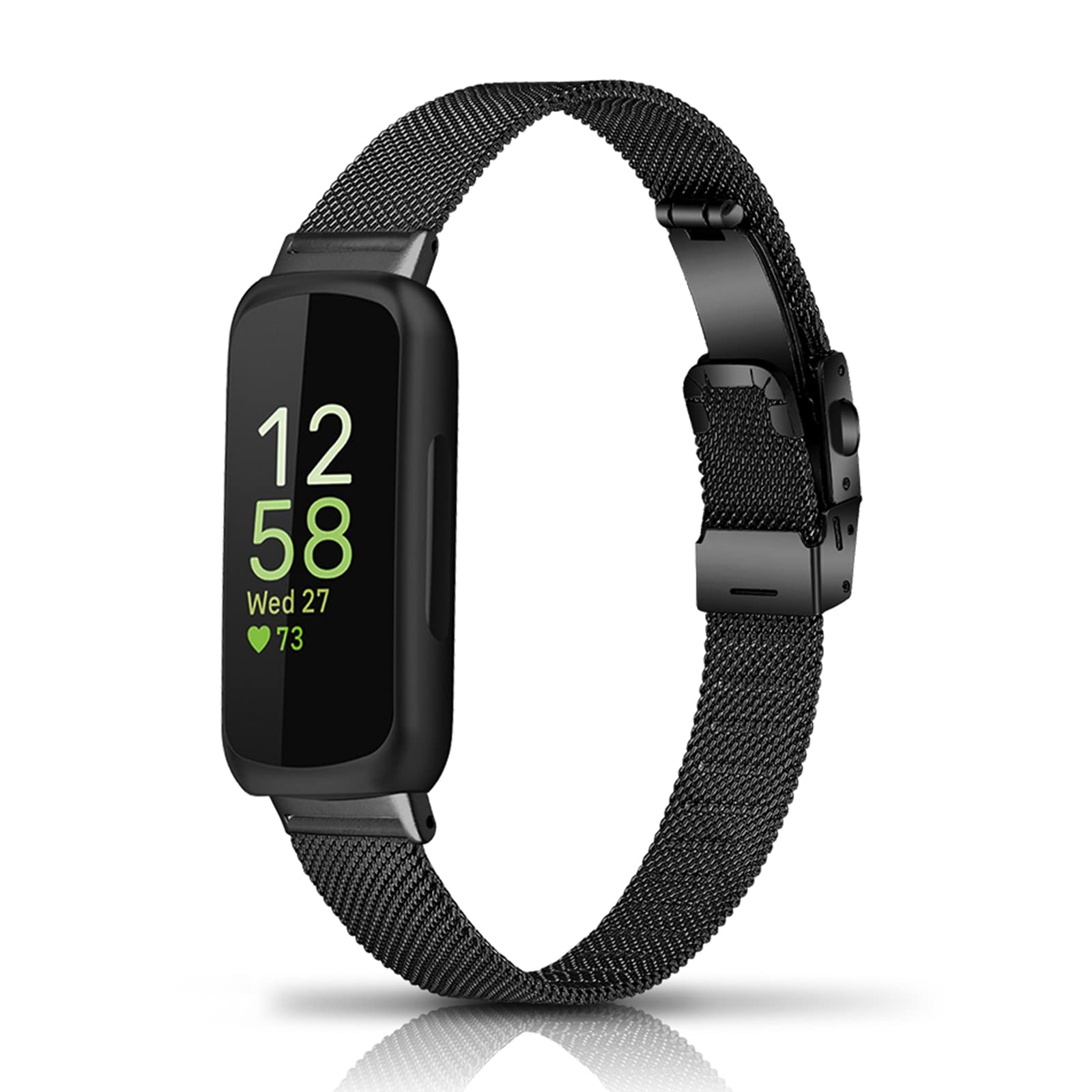 [HeeNia] Fitbit Inspire 3 対応 バンド 金属ベルト ステンレス製 替えベルト 長さ調節可能男女兼用 Fitbit Inspire 3 対応 交換バンド (ブラック)