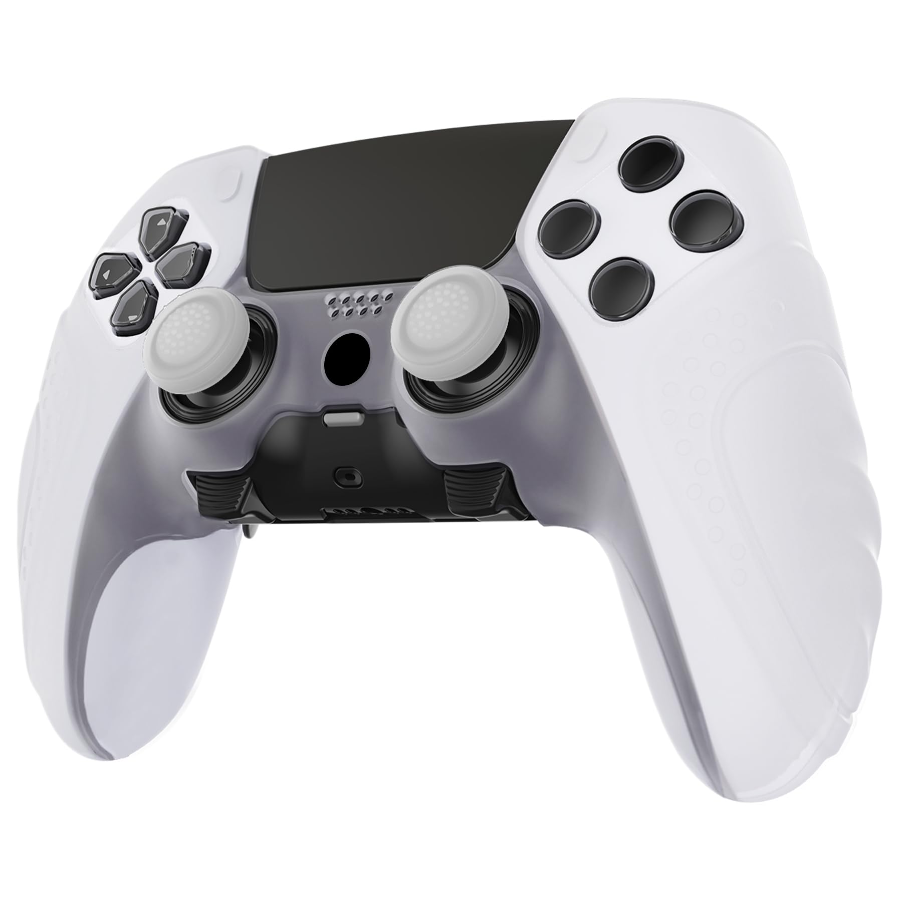 PlayVital ps5 Edgeコントローラーに対応用滑り止めシリコンカバーケース、ps5 Edgeワイヤレスコントローラー用ソフトラバープロテクタースキン、サムグリップキャップ付き。【ガーディアンエディション-クリアホワイト】