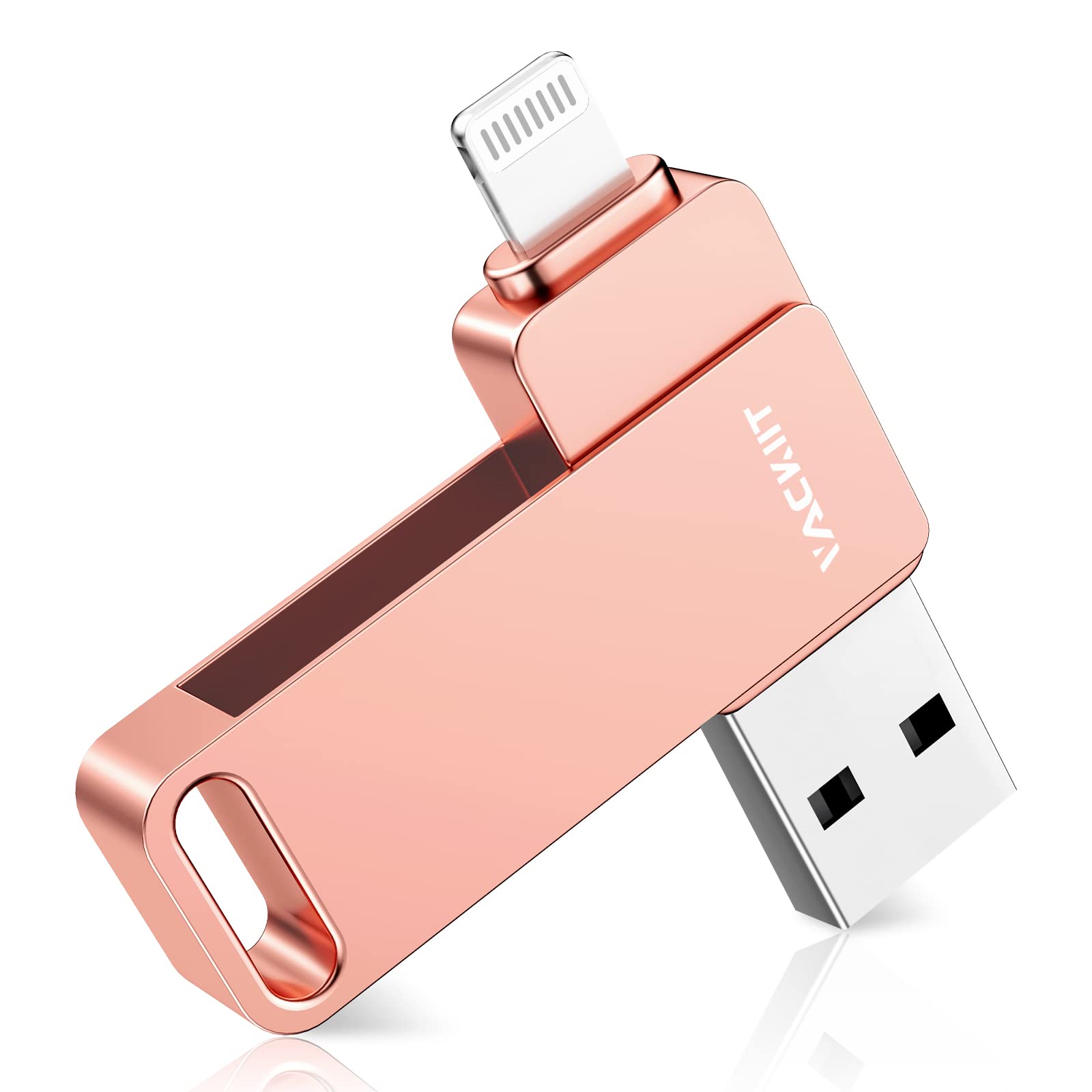 Vackiit「Apple MFi認証取得」iPhone用 usbメモリusb iphone対応 Lightning USB iPhone用 メモリー iPad用 フラッシュドライブ usbメモリ lightningコネクタ搭載 外付 容量不足解消iPhone/iPad/iPod/Win/Mac兼用 (ピンク, MFI 認証済み 128GB)