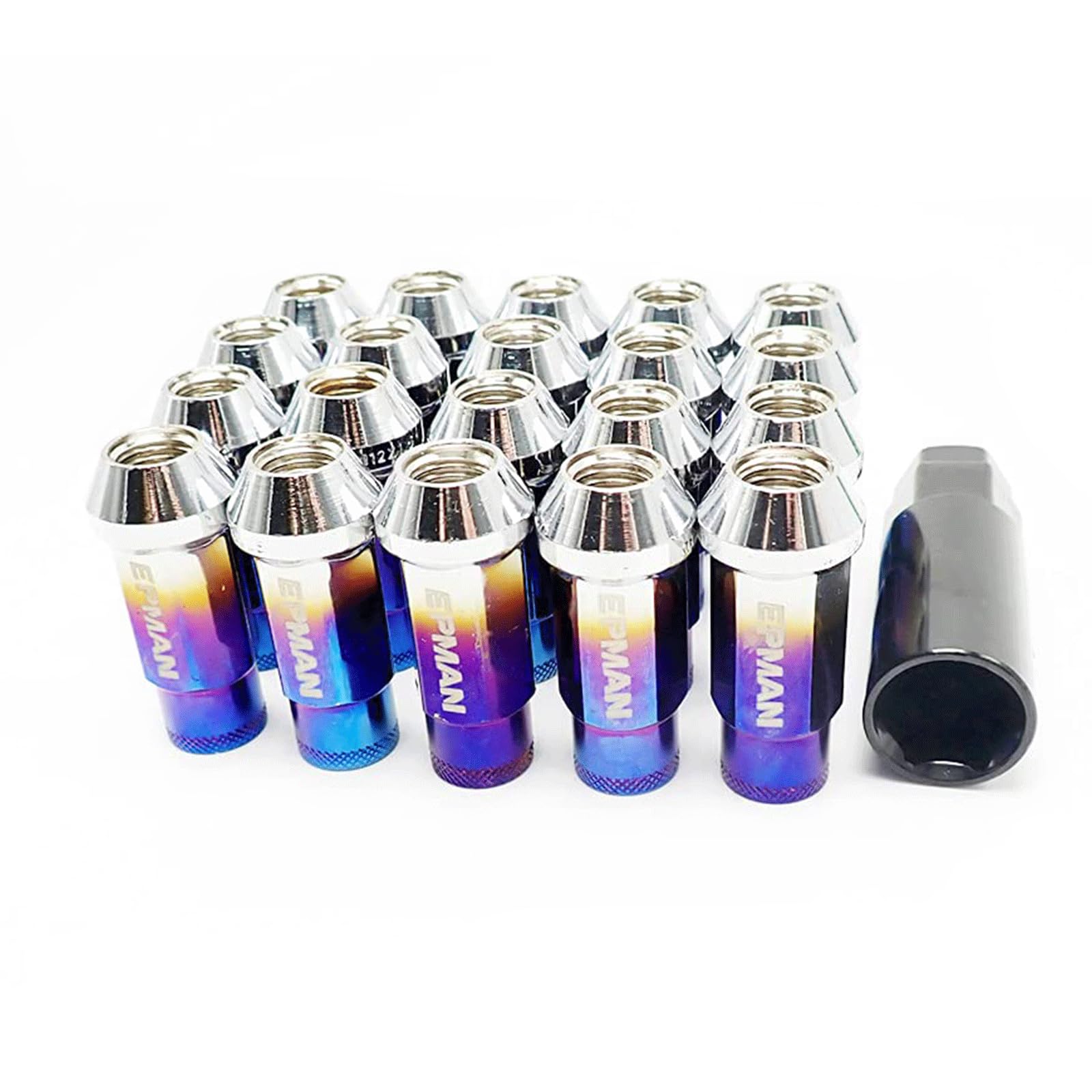 Wellvie 貫通 スチール ホイールナット レーシングナット 20個 P1.5 17HEX 48mm クロムバナジウム ロン..