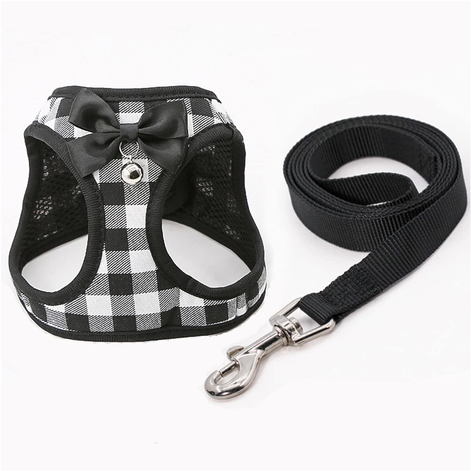 Hitasi ペット犬 猫 用 ハーネス 可愛い チェック柄 かわいい 小型犬 超小型犬 ハーネス リード セット 猫ハーネス 抜けない 胴輪 子犬 ベスト おしゃれ お散歩 首輪 通気性 軽量 調節可能 簡単着脱 安全 訓練 出かけ XXS