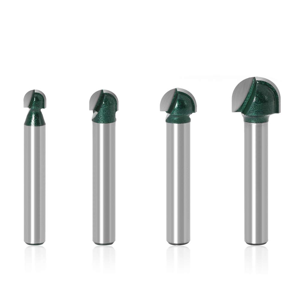 Bestgle超硬刃トリマービット6.35mm 丸面ビット 4本組 U溝ビット 横溝ビット面取りカッタータングステン鋼 木工フライスカッターツールルータービットほぞカッター電動トリマー用ビット 緑