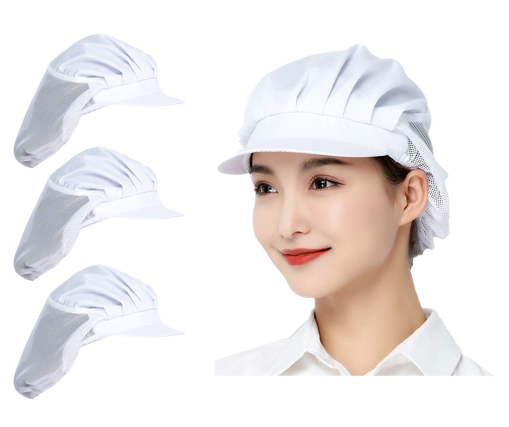 [Maifunn] 衛生キャップ 3枚セット 帽子 キッチン 衛生帽 給食帽 洗える 料理 飲食 作業用 清潔 通気性 コットン レディース 大人用 ホワイト MZ8001-White