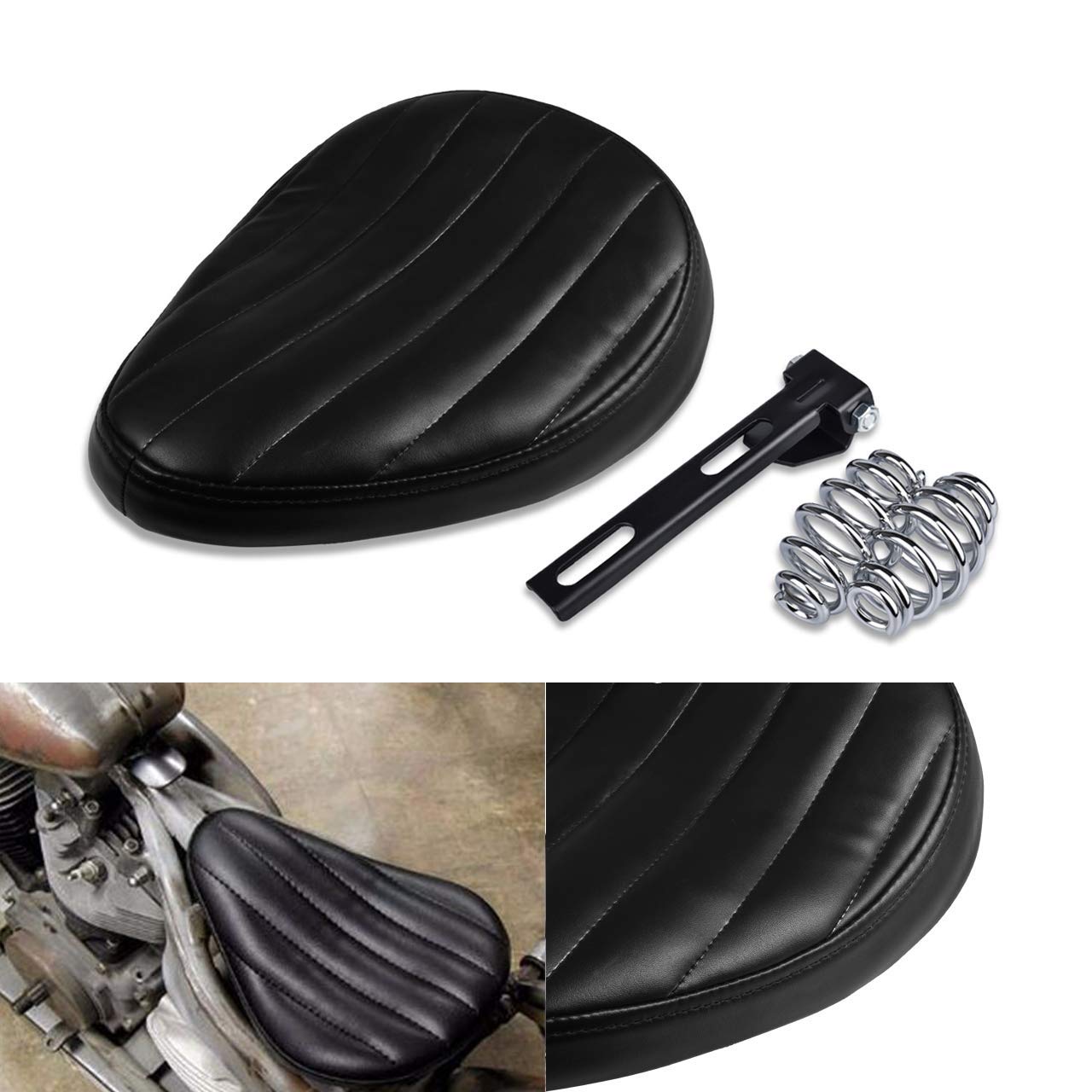 Karun オートバイスリムソロシートユニバーサルレザーロープロファイルクッション用クルーザーボバーチョッパーFOR ホンダFORヤマハFORスズキFORカワサキ