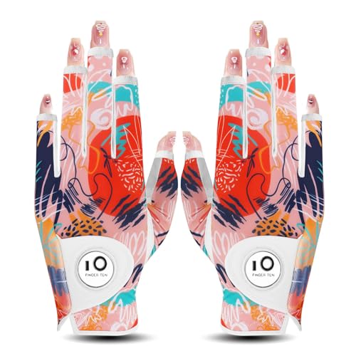 【送料無料】ゴルフグローブ レディース 両手 羊革とマイクロファイバーレザー ストレッチ生地 ソフト 柔らかめ 伸縮 通気 耐摩耗性 滑りにくいグリップ 雨 汗に強い 全天候モデル ゴルフマーカー付き NYS-018