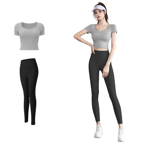 【送料無料】[Karsaer] ヨガウェア 上下セット レディース ピラティスウェア 半袖 スリムフィット ハイ..