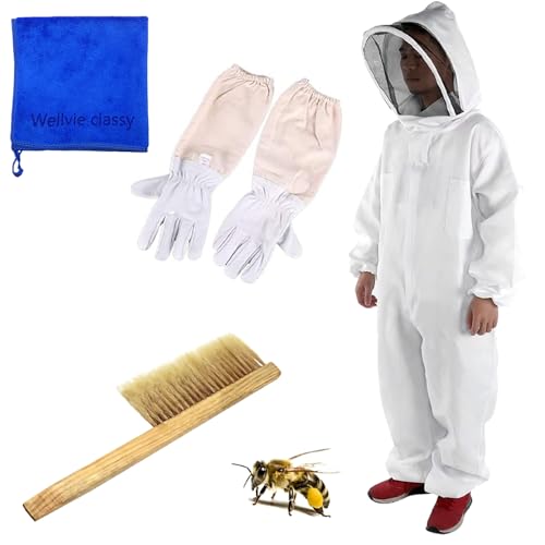 【送料無料】[Wellvie classy] ハチ防護服 一体式 フェイスネット付き 取り外し簡単 手袋＋ブラシ付き 駆除用3点セット スズメバチ対策 養蜂作業 害虫駆除 保護服 蜂対策に最適 (L) [並行輸入品]
