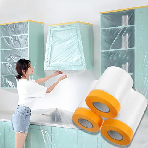 【送料無料】TUDOUZZZ 養生シート マスカーテープ 3巻セット ロール 車 塗装 壁 ビニールシート 養生 ..