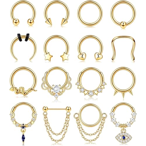 【送料無料】[Jstyle] 16点 鼻 リング レディース メンズ 軟骨 16G シルバー ブラック ゴールド ジュエ..