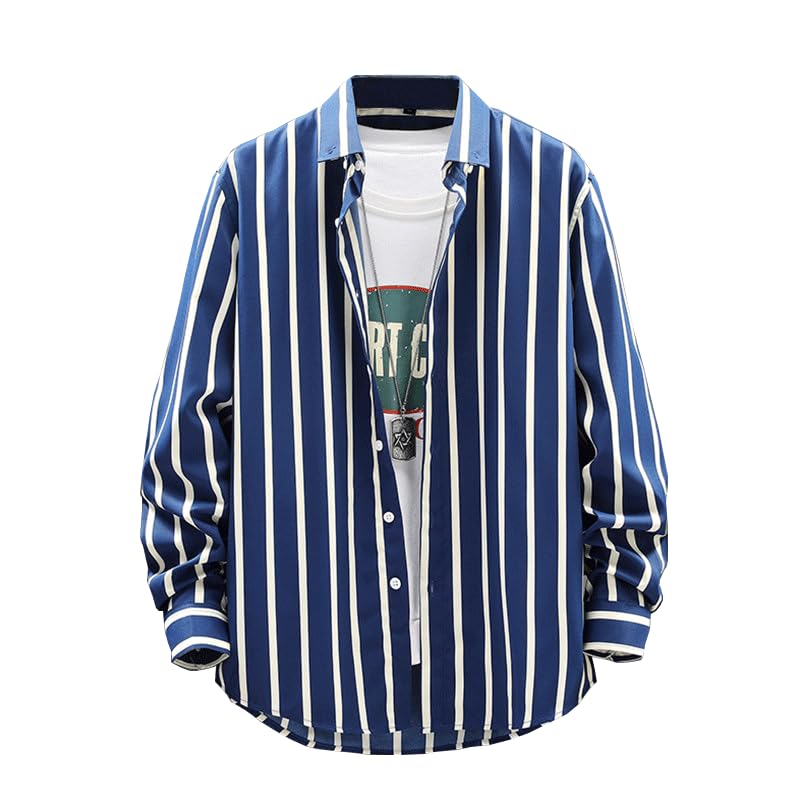 【送料無料】[Liaziong] シャツ メンズ 長袖 薄手 ワイシャツ ストライプ柄 ボタンダウン 夏服 春 秋服 メンズ 大きいサイズ 柔らかい シンプル おしゃれ ブラウス フィット ビジネス Yシャツ
