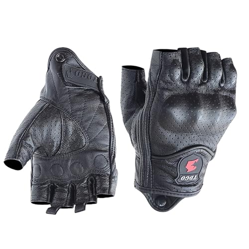 【送料無料】[LEZOOY] バイク グローブ 夏 ハーフフィンガー 本革 ヤギ革 ハードプロテクター ゴートス..
