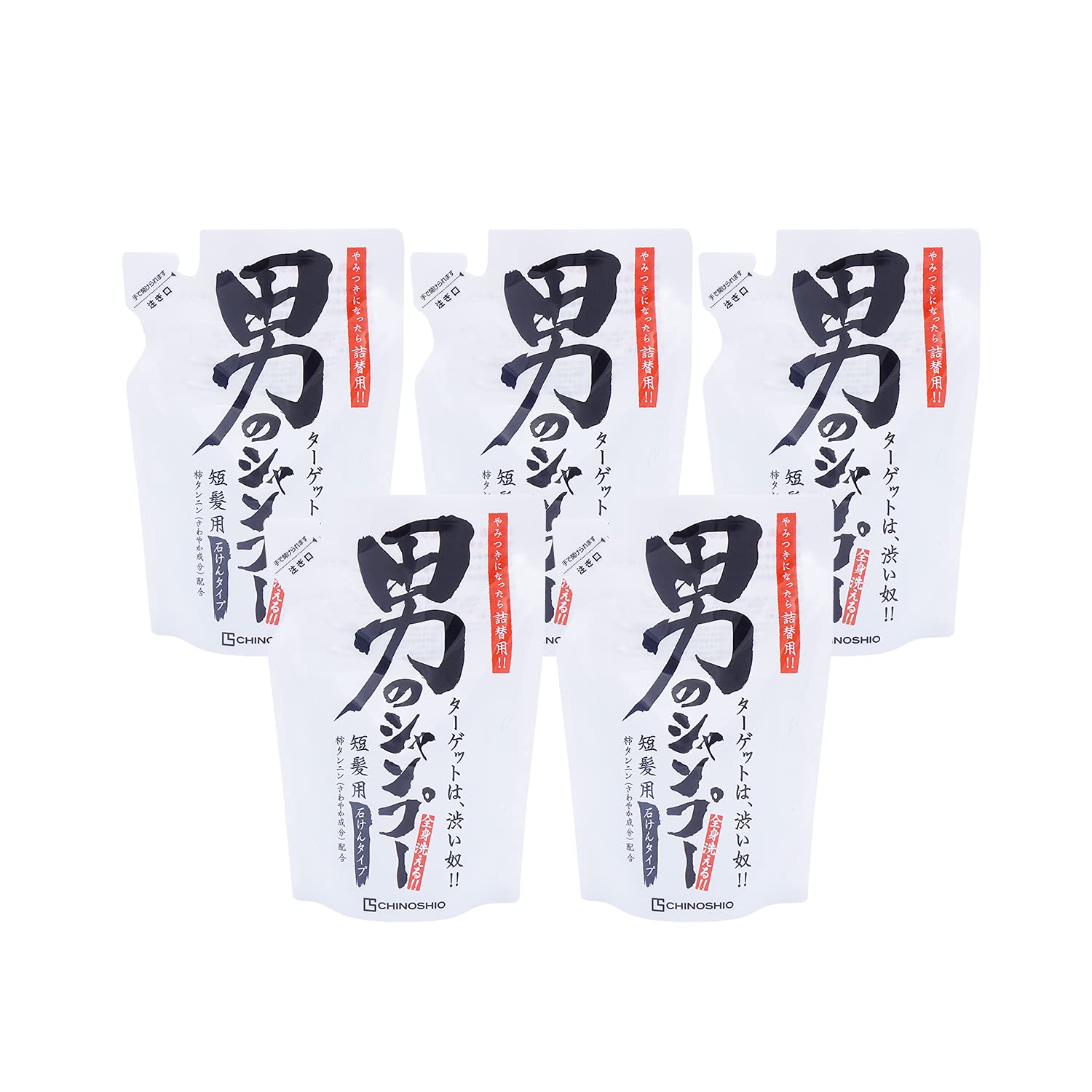 【送料無料】地の塩社 ちのしお男の石けんシャンプー 300ml本体 シトラス系ミント 色：クリア、サイズ：250ミリリットル x 5個