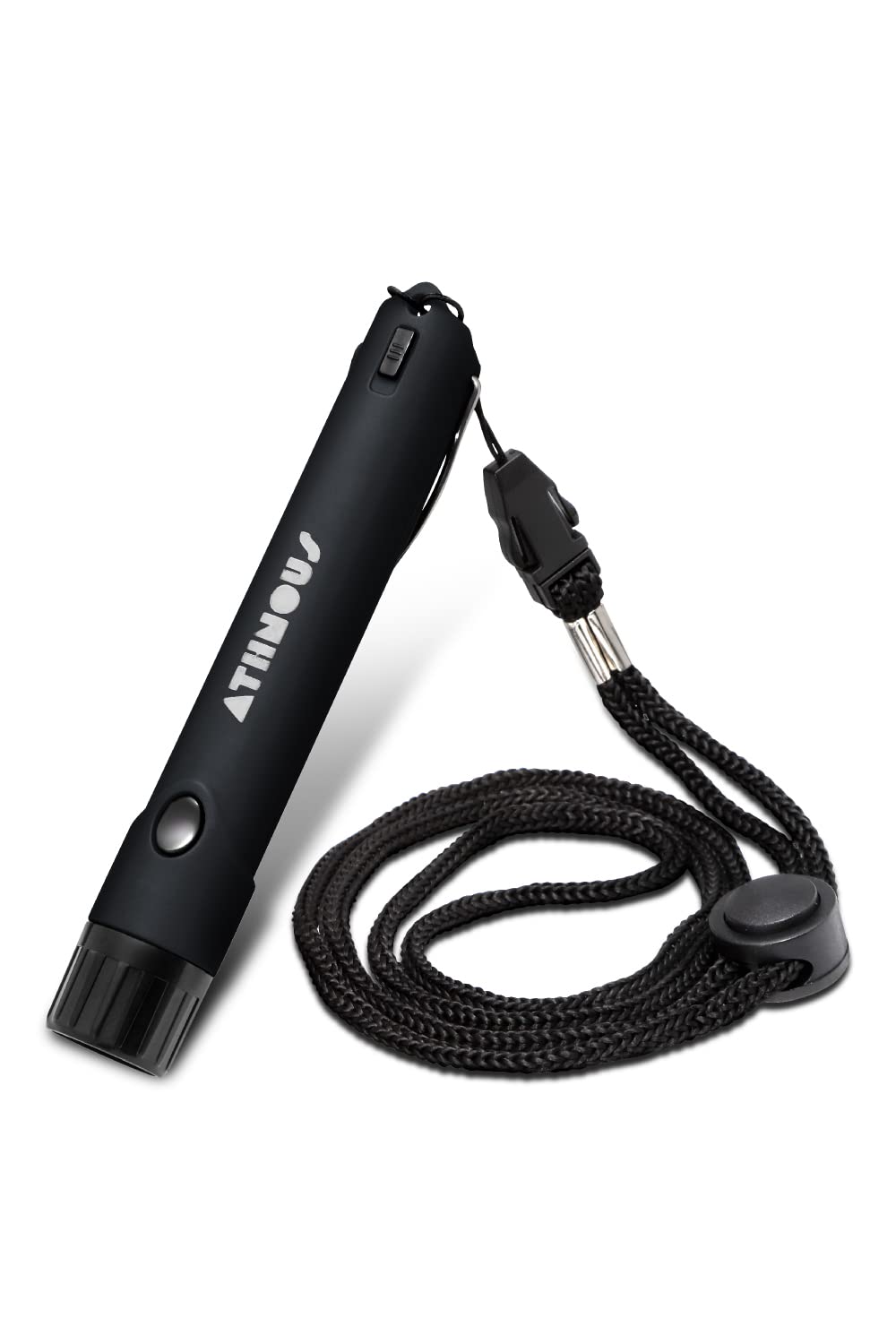 【送料無料】ATHNOUS(アスナス) 電子ホイッスル 防水 防災 防犯 熊除け 超軽量 大音量 コンパクトデザイン 害獣除け 審判 登山 キャンプ LEDライト付き 2回分の電池付属 ネックストラップ付属 色：ブラック